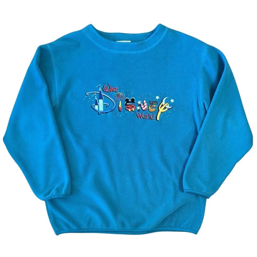 VTG Walt Disney World Fleece Pullover Embroidered 1990s Y2K Teal Unisex Small